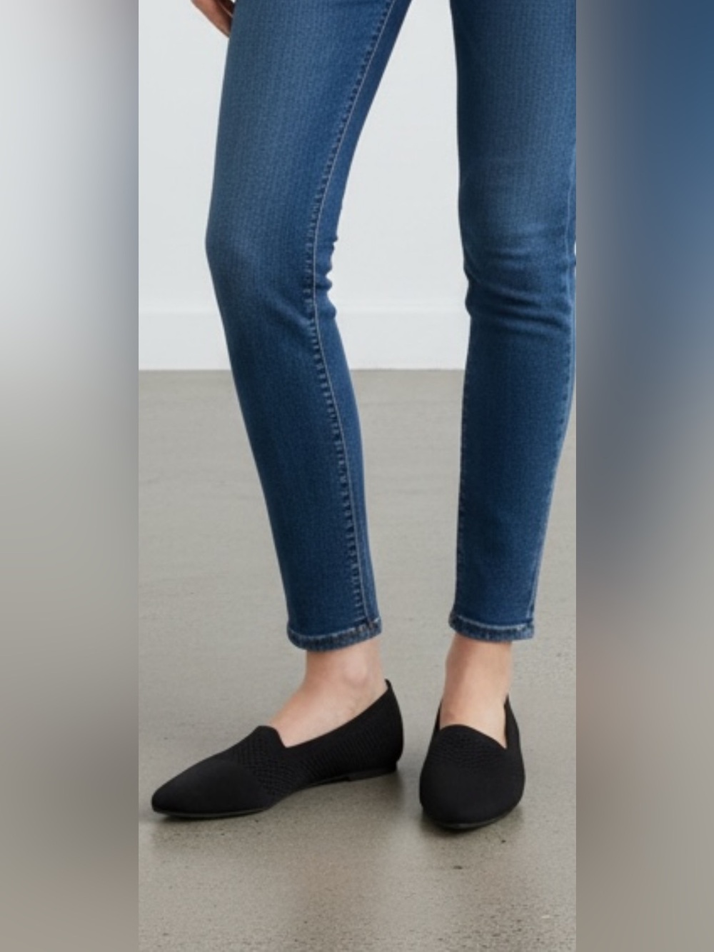 Black Pointed Knit Flats - slip on comfort shoes- Unbranded